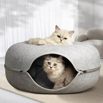 Felt Donut Cat & Dog Bed – 2-in-1 Hideaway Tunnel
