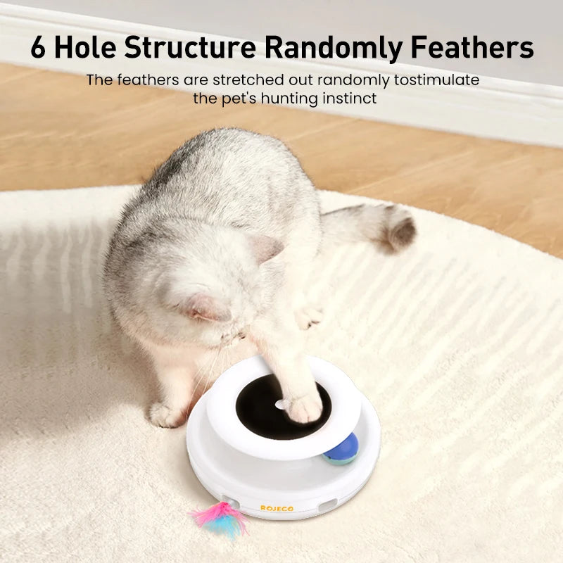 ROJECO 2-in-1 Smart Cat Toy – Automatic Feather Ball with 5 Modes