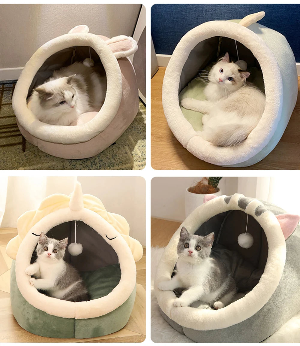 Cartoon Cat Bed – Foldable, Washable Pet Sleeping Mat & Cave